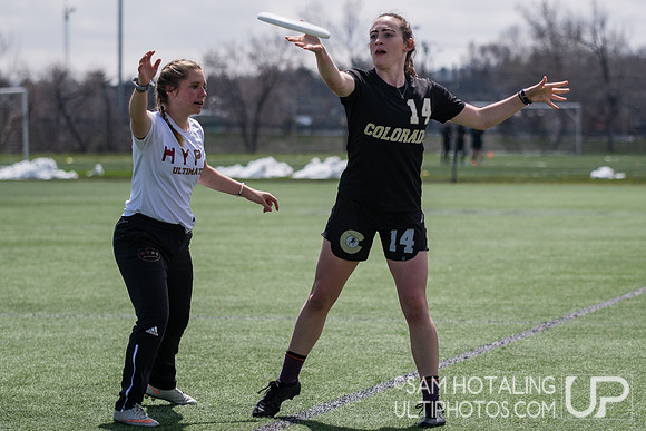 Elizabeth Rothrock throws a high-release break at Rocky Mountain DI Conf. Championships, Women's