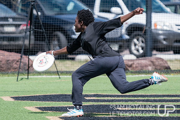 Katiana Hutchinson extends for a score at Rocky Mountain DI Conf. Championships, Women's