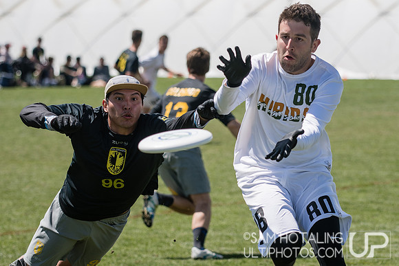 Andrew Soto attempts a block on Louis Narmour at Rocky Mountain DI Conf. Championships, Men's