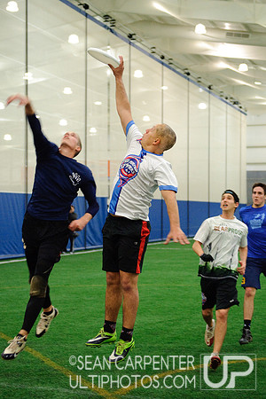 Garnet Valley, PA: Players vying for a spot on Major League Ultimate's Philadelphia Spinners test their skills at the first 2014 combine. David Brandolph catches a score during a scrimmage, Sunday, Ja