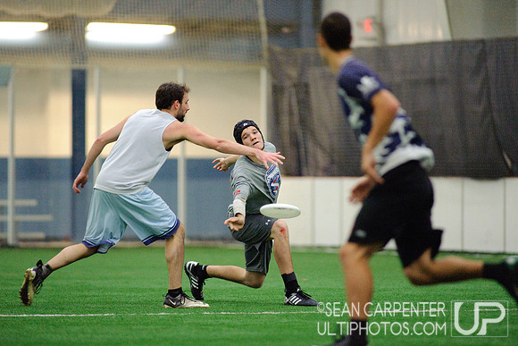 Garnet Valley, PA: Players vying for a spot on Major League Ultimate's Philadelphia Spinners test their skills at the first 2014 combine, Sunday, January 5 2014.