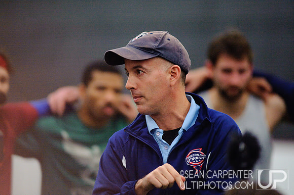 Garnet Valley, PA: Coach Billy Maroon addresses his team at the Philadelphia Spinners first 2014 combine, Sunday, January 5 2014.